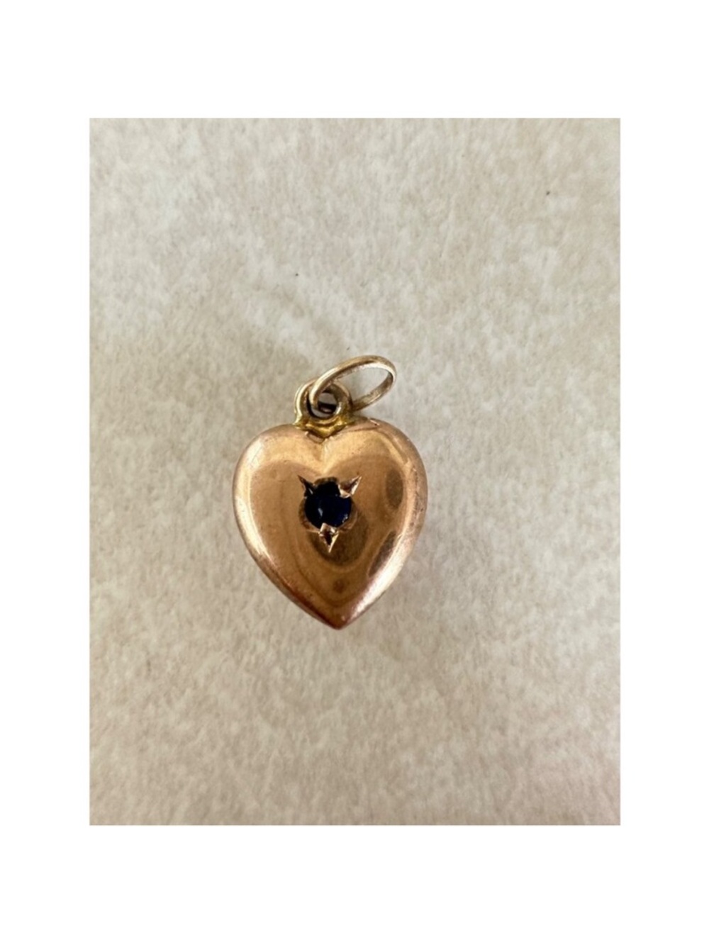 Antique 9k Gold Puffy Heart Pendant with Sapphire Victorian - Picture 2 of 7